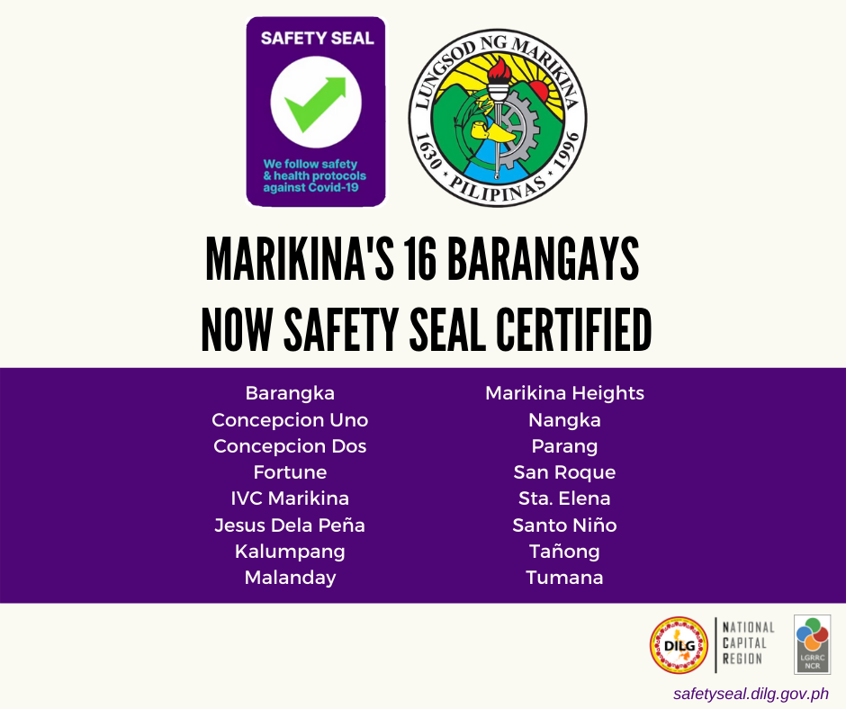 PIA - Marikina barangays now Safety Seal certified