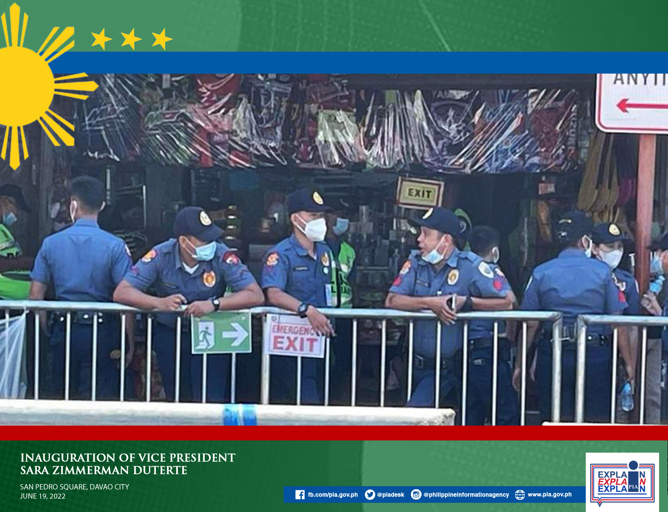 Security personnel keep watch over the preparations of the Inauguration of Vice-President elect Sara Duterte