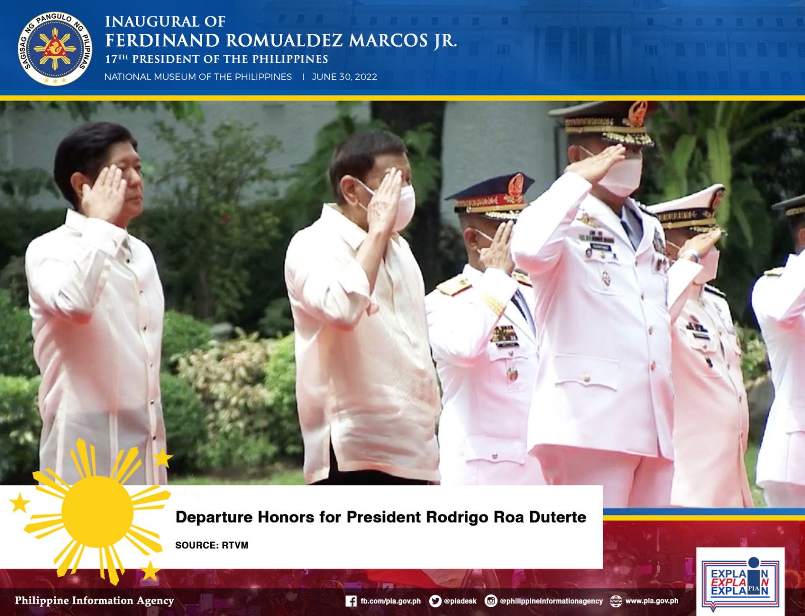 Outgoing President Rodrigo Roa Duterte receives his departure honors