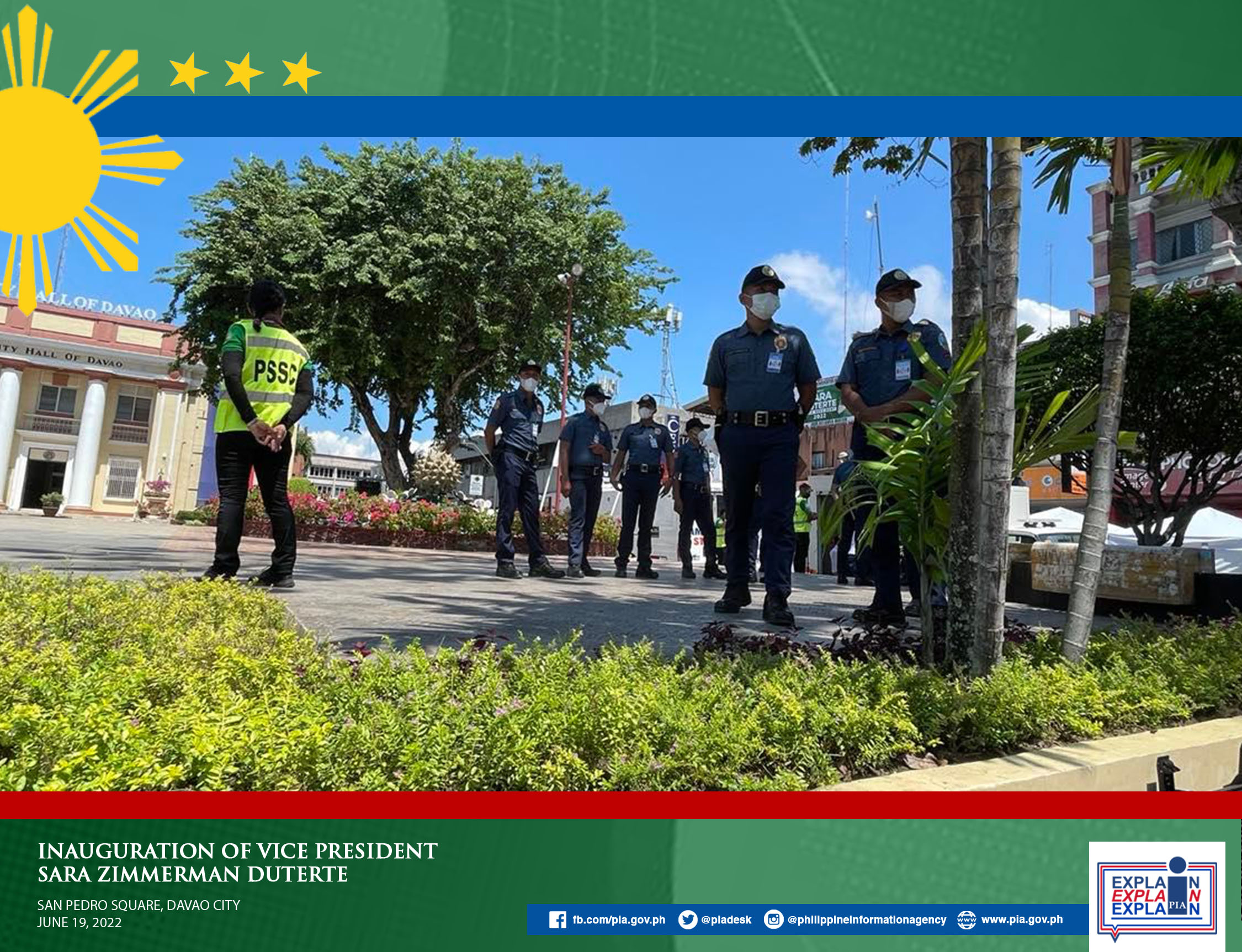 Security personnel keep watch over the preparations of the inauguration of Vice-President elect Sara Duterte