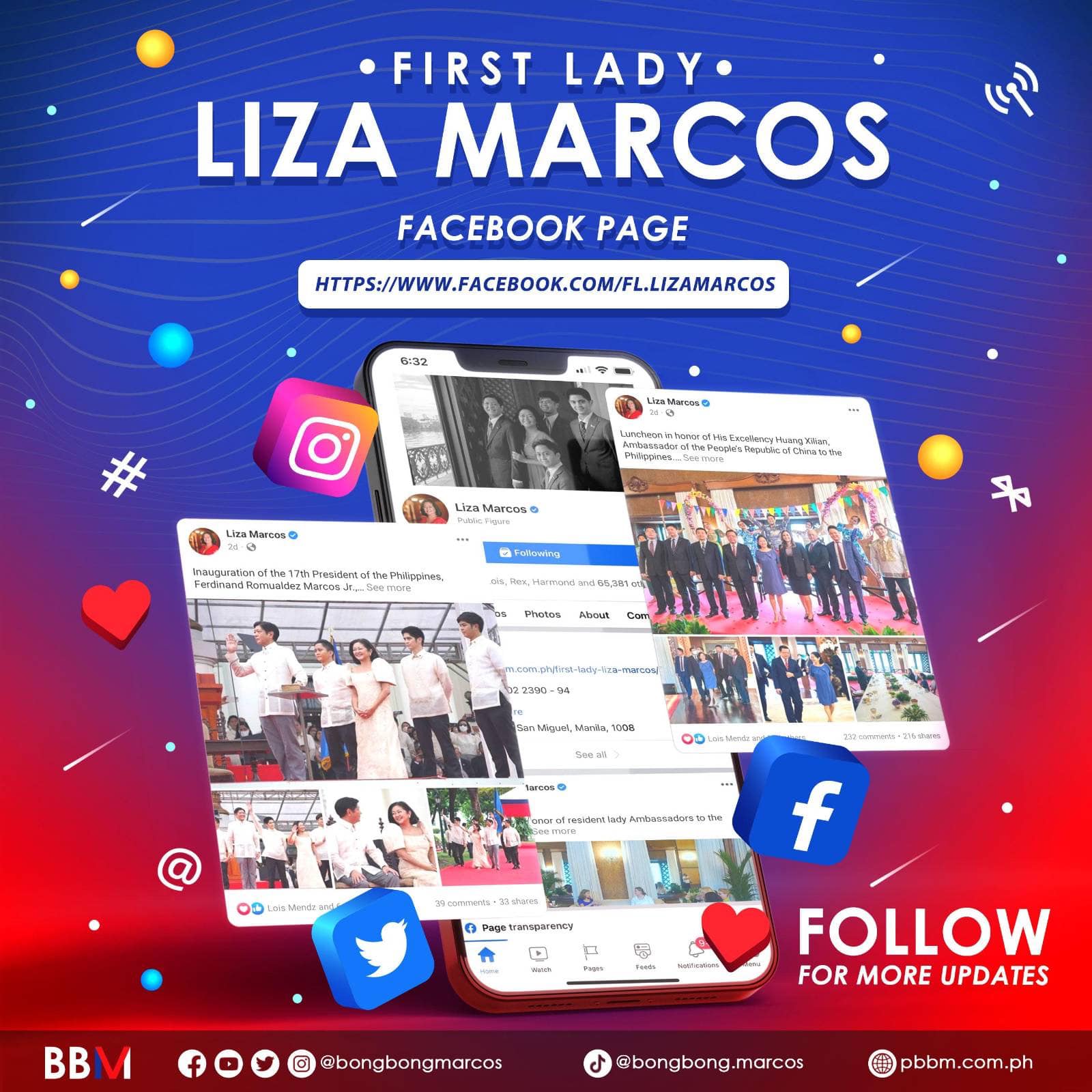 PIA - First Lady Liza Araneta-Marcos launches own Facebook page