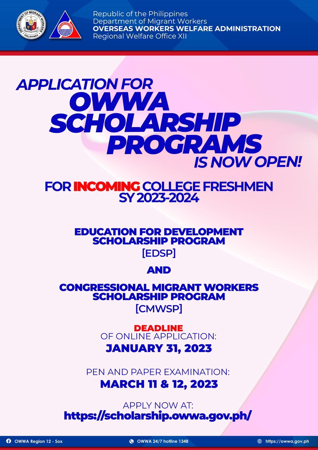 PIA OWWA 12 opens application for SY 20232024 scholarship programs