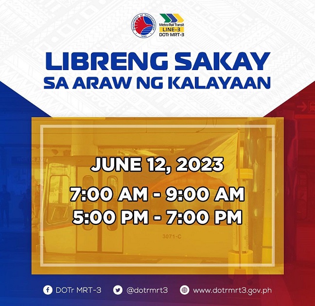 PIA - Libreng Sakay Sa LRT, MRT Sa Araw Ng Kalayaan