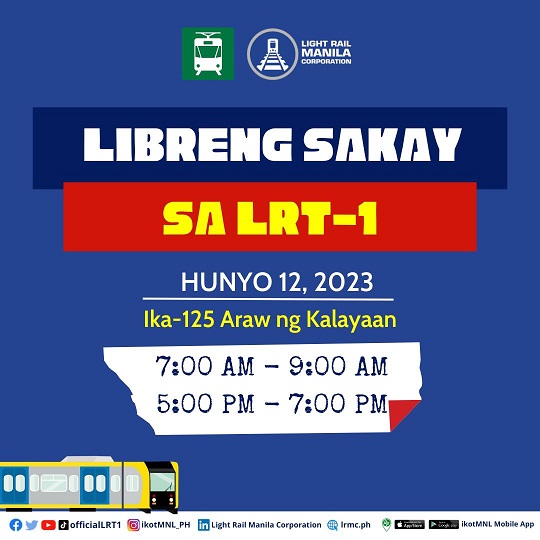 PIA - Libreng Sakay Sa LRT, MRT Sa Araw Ng Kalayaan