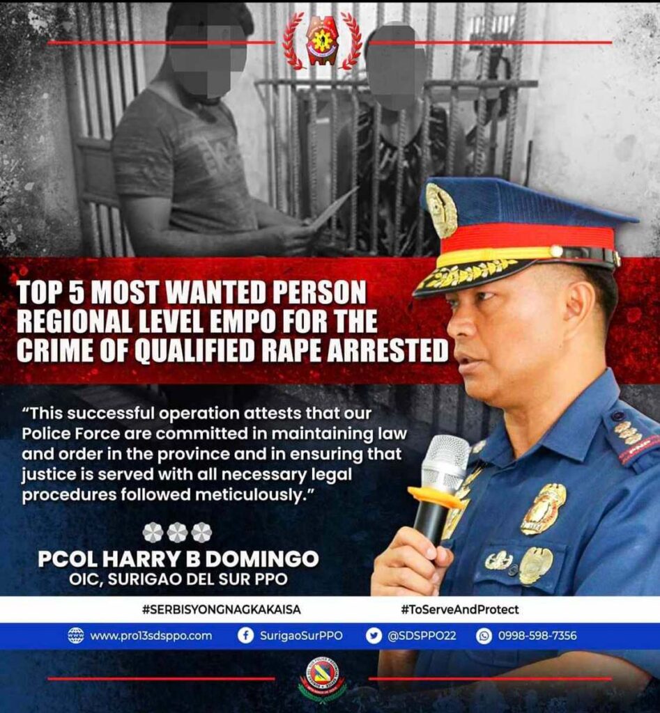 Caraga's Top 5 most wanted person arrested in SurSur town - Philippine ...