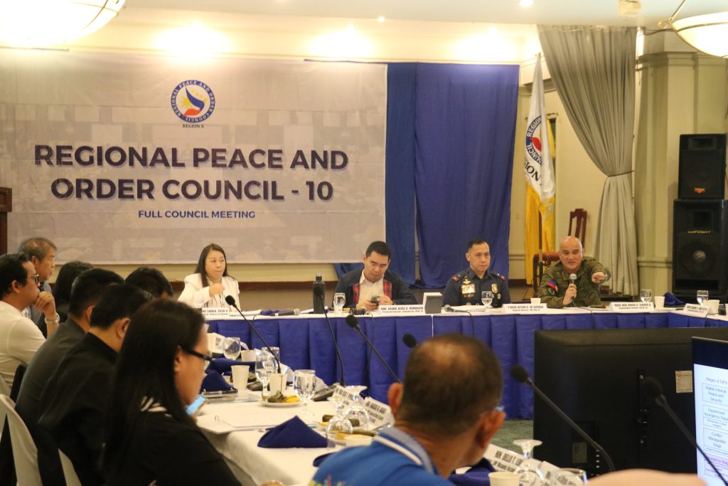 During the fourth-quarter Regional Peace and Order Council-10 meeting on November 11, PRO-10 reported an average of three crimes per month for every 100,000 population in the region for July 1–November 6, much lower than the four crimes per month in last year’s tally. (Photo: JAKA/PIA-10)