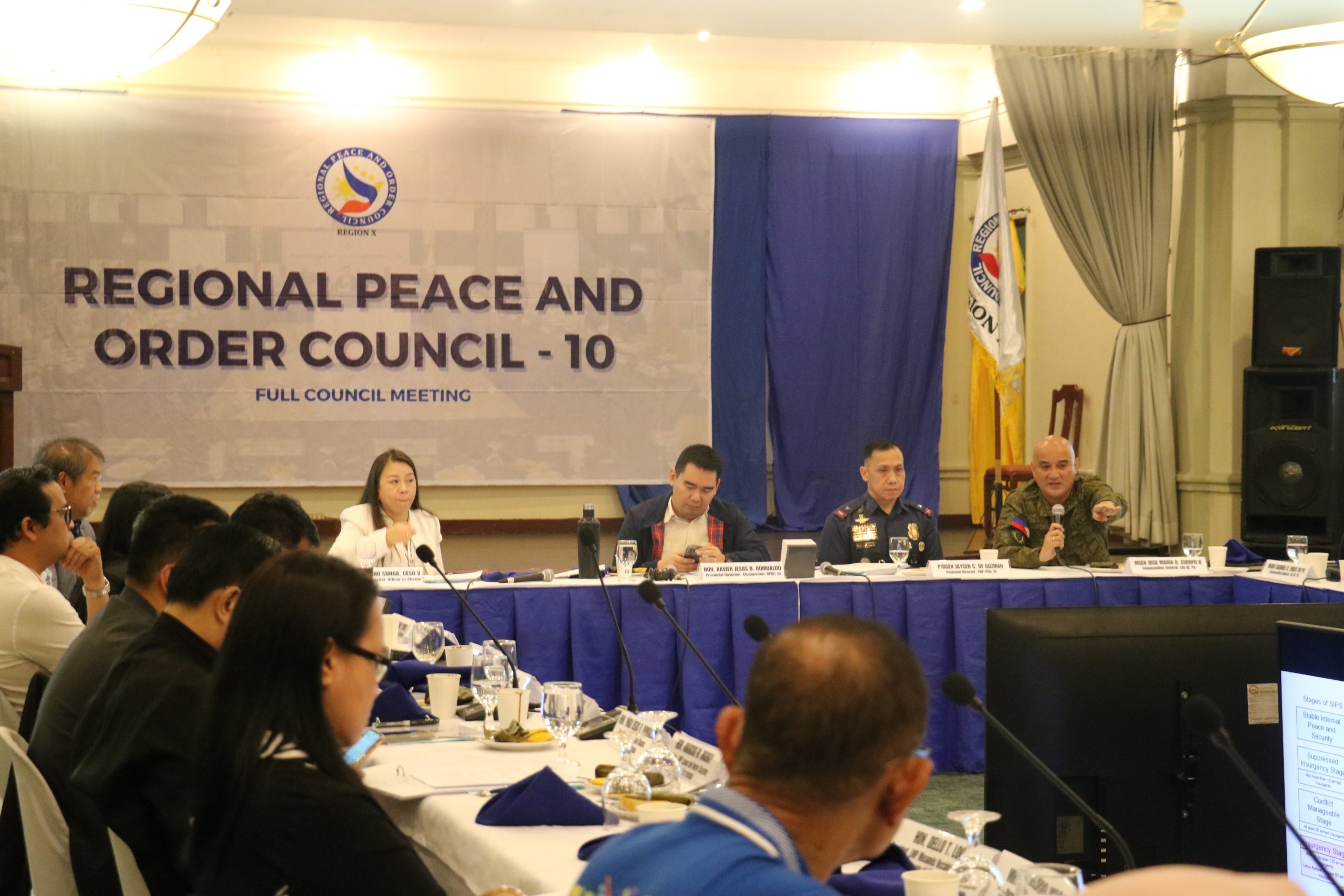 During the fourth-quarter Regional Peace and Order Council-10 meeting on November 11, PRO-10 reported an average of three crimes per month for every 100,000 population in the region for July 1–November 6, much lower than the four crimes per month in last year’s tally. (Photo: JAKA/PIA-10)