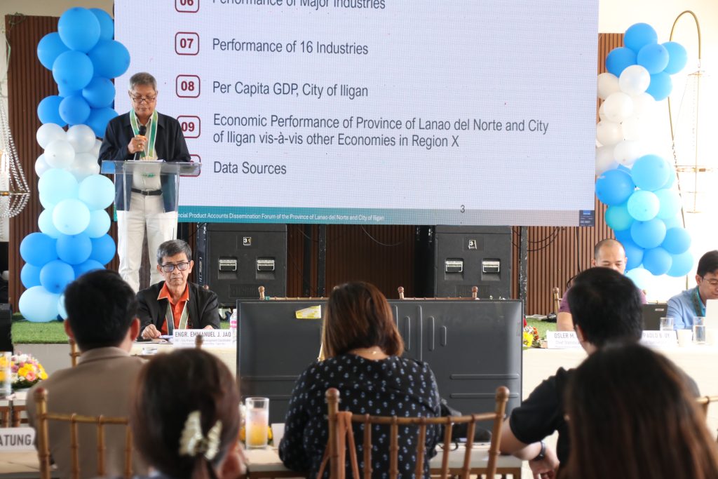 Philippine Statistics Authority Lanao del Norte Chief Statistical Specialist Osler Mejares presents the 2023 economic performance of Iligan City and Lanao del Norte at the Provincial Product Accounts Dissemination Forum. (Photo: ADD/PIA-10/Lanao del Norte)