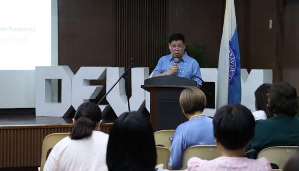 Xavier University-Ateneo de Cagayan President Fr. Mars P. Tan, SJ, opens the turnover ceremony and discusses major university developments, February 22 at the XU AVR 1. (Photo courtesy of XU DevCom)