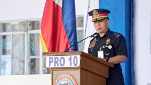 Police Regional Office-10 Regional Director PBGen Jaysen De Guzman underscores the importance of proactive and intelligence-driven security measures in ensuring a fair, peaceful, and credible national and local elections during the launching of the 100 Days Operational Activities and Solidarity Pact Signing for the 2025 National and Local Elections and Bangsamoro Autonomous Region in Muslim Mindanao Parliamentary Elections, February 5 at Camp 1Lt Vicente G. Alagar, Lapasan, Cagayan de Oro City. (Photo: DCC/PIA-10)
