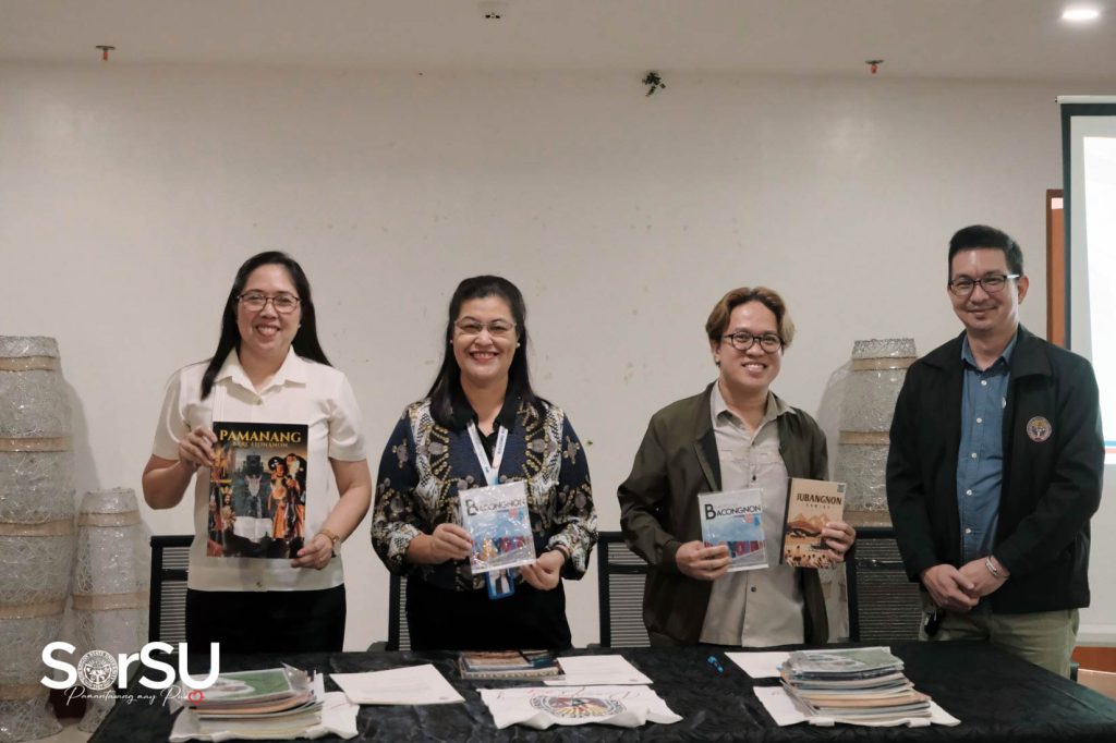 Authors, advisers, university officials and faculty as well as recipients of the books are recognized during the Sorsogon State University’s (SorSU) turn-over of Graduate School students research outputs. (Photo: SorSU)