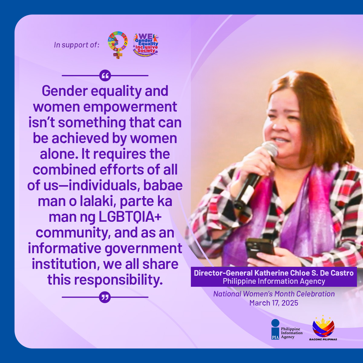 PIA’s DG De Castro: Achieving gender equality responsibility of all ...