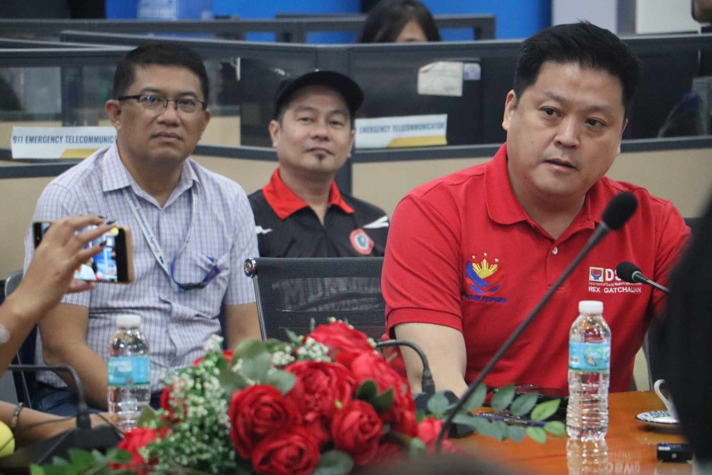 DSWD Social Welfare and Development Secretary Rex Gatchalian fields questions during a press conference in Sorsogon, April 29, 2025.