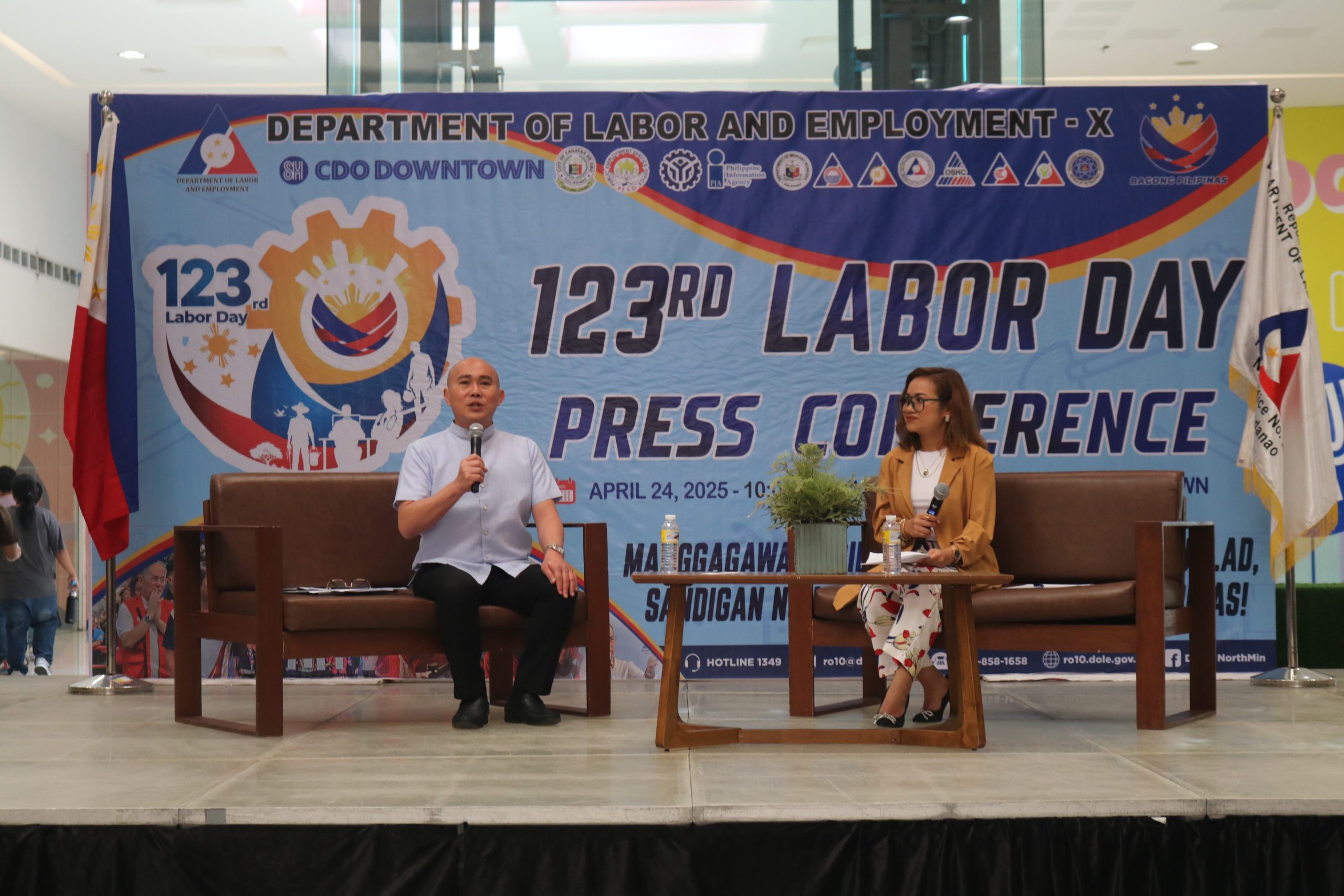Labor Day briefing. The Department of Labor and Employment (DOLE)-10 holds a press conference on April 24, 2025, at the 5th Floor of SM CDO Downtown, Cagayan de Oro City, to present key activities for the 123rd Labor Day celebration. The press conference also discussed the observance of the World Day for Safety and Health at Work, updates on livelihood and emergency employment assistance, and other programs and services of DOLE-10. (Photo: HSA/PIA10)
