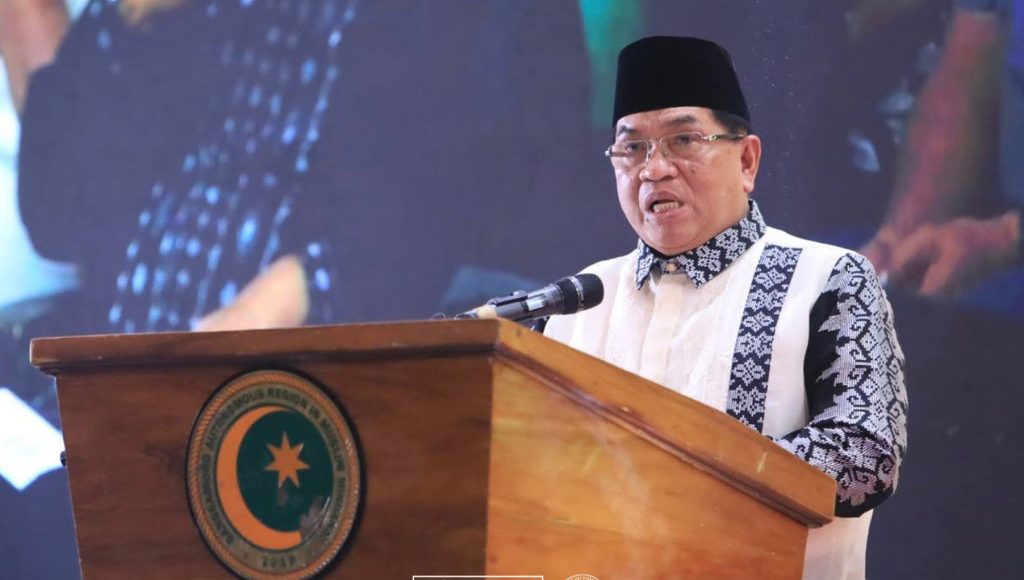 Legislative push. Chief Minister Abdulraof Macacua urges Members of Parliament (MPs) to fast-track priority bills during his Chief Minister's Report at the opening of the fourth regular session of the Bangsamoro Parliament on April 8, 2025, at the Shariff Kabunsuan Cultural Complex (SKCC), Bangsamoro Government Center, Cotabato City. (Photo courtesy of Hamdan Badrudin/BIO)