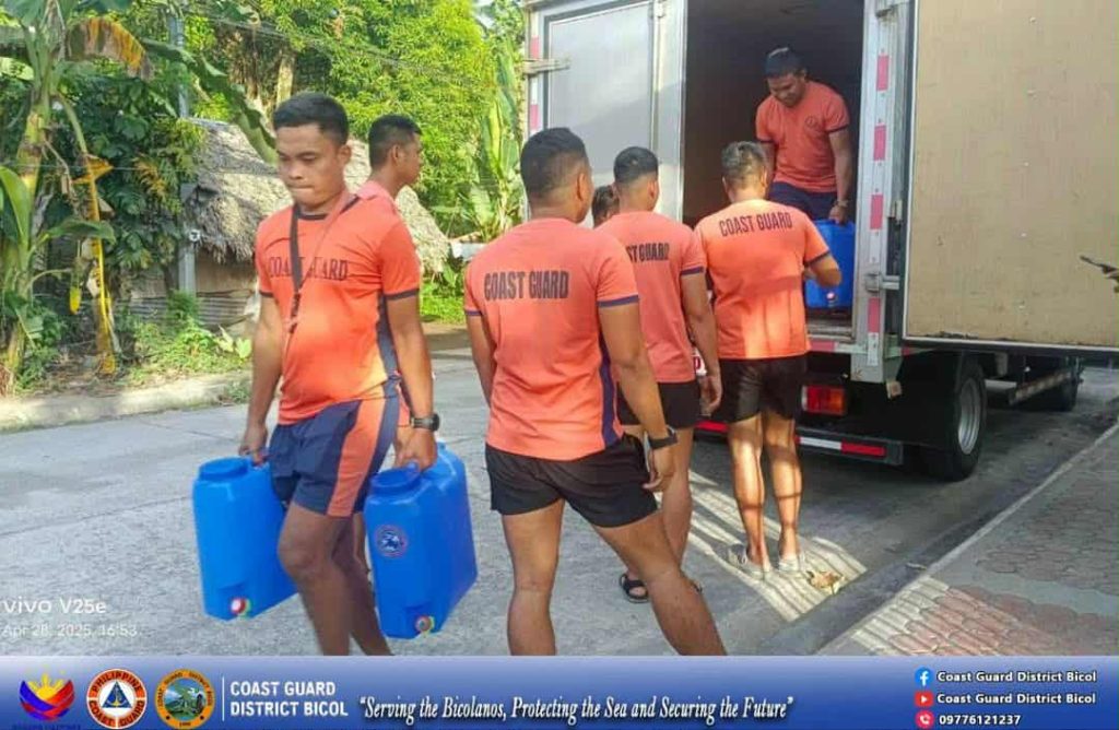 Coast Guard Station Sorsogon distributes drinking water to affected communities in Juban, Sorsogon, to address avoidance of water from their local water district due to harmful chemicals. Photos from PCG Bicol.